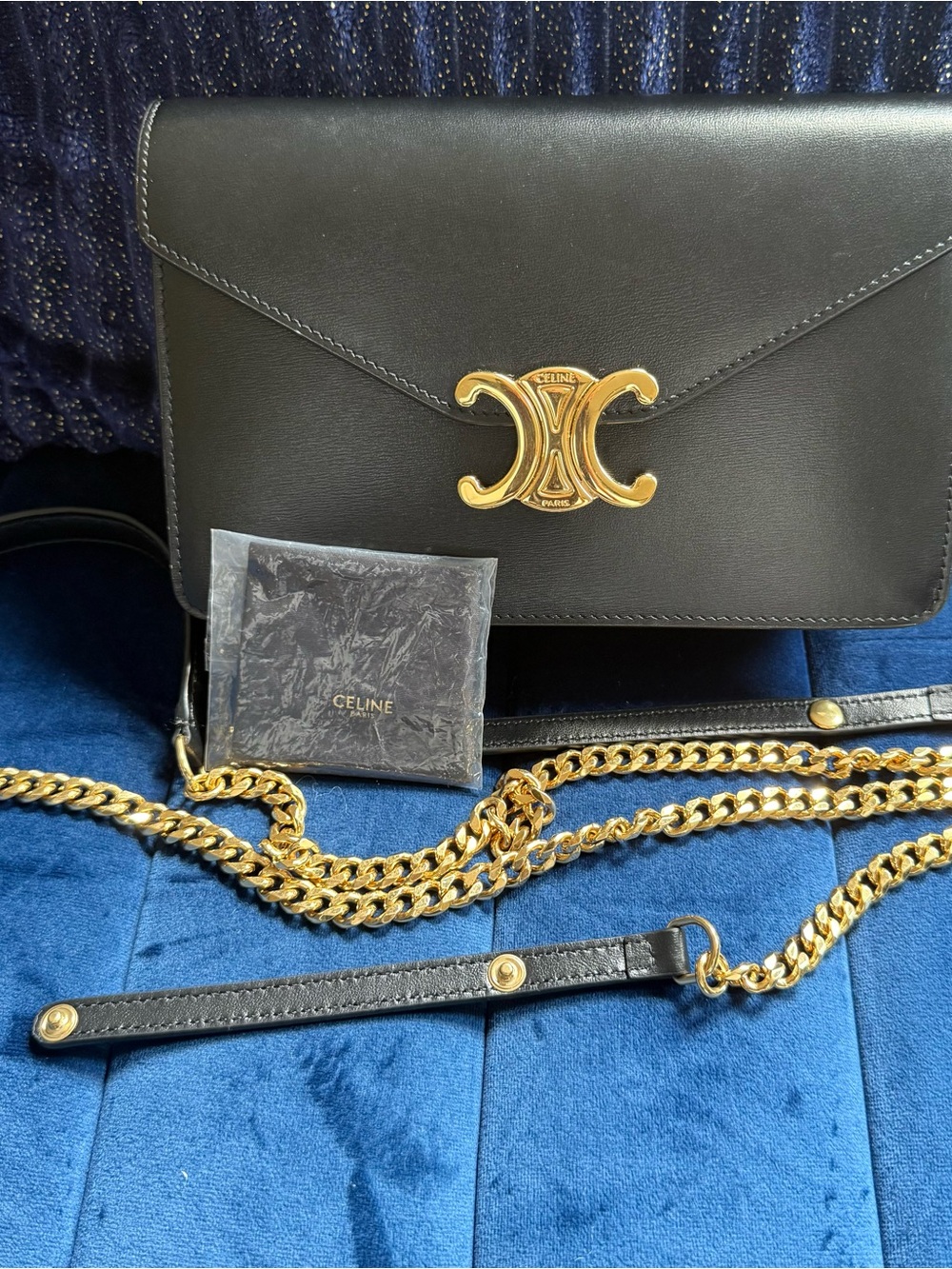 Celine Margot Wallet on Chain, evening clutch, Crossbody Bag Black Calfskin!